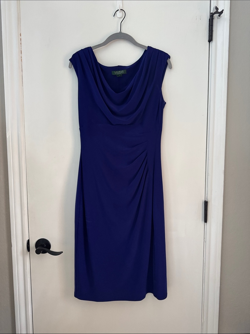 NWT Lauren Ralph Lauren Deep Blue Cowl Neck Midi Dress Size 10